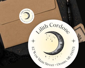 Personalized Celestial Moon Vintage Victorian Return Address Labels Custom Stickers