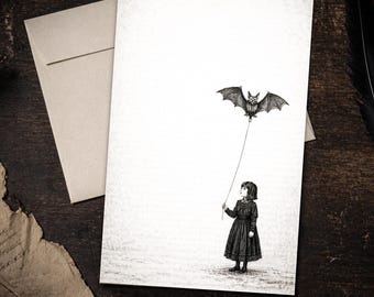 Gothic Bat Balloon Stationery Set 5.5 x 8.5 Victorian Girl Letter Writing Paper Dark Academia Writing Set