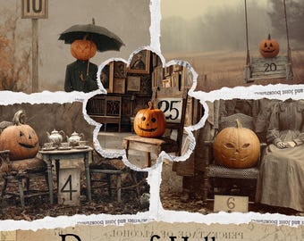 30 Days of Pumpkins Halloween October Countdown Cards Vintage Victorian Gothic Jack-O-Lantern Advent Set