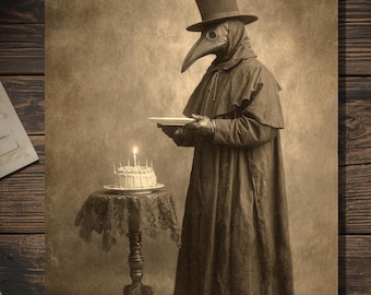Vintage Victorian Plague Doctor Birthday Card Gothic Dark Humor Antique Style Photography Blank Inside