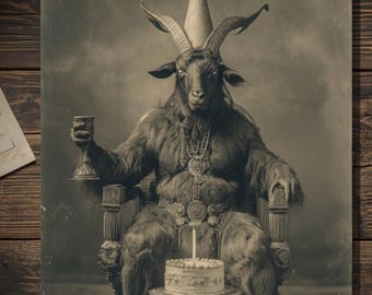 Vintage Gothic Baphomet Birthday Card Victorian Style Photo Blank Inside