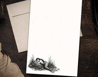Sleeping Mermaid Writing Paper Set 5.5 x 8.5 Gothic Ocean Stationery Vintage Letter Kit with Envelopes