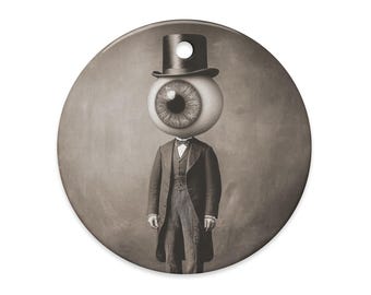 Eyeball Man Ornament Surreal Gothic Portrait Top Hat Oddity Decor