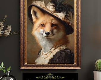 Victorian Lady Fox Portrait Elegant Animal Art Anthropomorphic Woodland Aristocrat Fine Art Oil Style Print