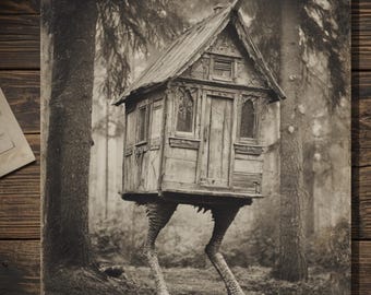 Vintage Victorian Baba Yaga Chicken Leg House Slavic Folklore Gothic Greeting Card Blank Inside