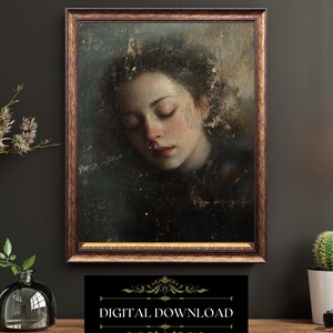 Vintage Style Sleeping Woman Portrait Moody Romantic Digital Art Print Download