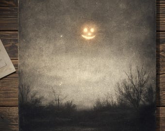 Gothic Jack O Lantern Moon Halloween Card Dark Night Sky Blank Inside