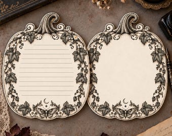 Pumpkin Shaped Stationery Victorian Gothic Botanical Writing Paper Lined or Unlined Halloween Autumn Letter Set