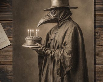 Vintage Victorian Plague Doctor Birthday Card Gothic Dark Humor Antique Style Photography Blank Inside