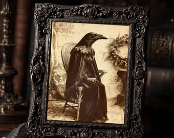 Victorian Crow Person Portrait Wall Art Print  Gothic Raven Human Hybrid Vintage Sepia Weird Art Decor