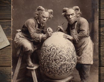 Vintage Gothic Goblin Easter Card Victorian Style Giant Egg Blank Inside