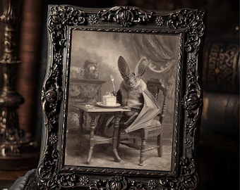 Vintage Victorian Bat Eating Cake Birthday Gothic Antique Style Photo Art Print