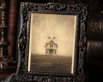Vintage Victorian Haunted House Gothic Halloween Creepy Fog Landscape Wall Art Print