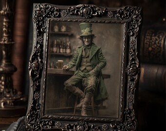 Vintage Gothic Leprechaun at Bar Art Print St Patrick's Victorian Style Photo