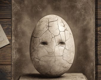 Vintage Victorian Creepy Egg Easter Card Gothic Surreal Horror Art Antique Style Greeting Blank Inside