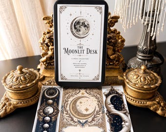 Celestial Moon Mini Stationery Boxed Set – 50 Piece Writing Paper, Bookplates & Bookmarks
