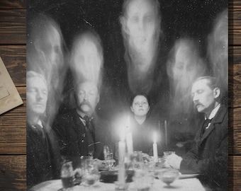 Victorian Seance Floating Spirits Gothic Paranormal Occult Spirit Photography Greeting Card Blank Inside