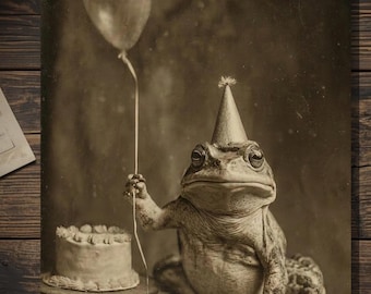 Vintage Victorian Frog Birthday Card Gothic Funny Dark Humor Blank Greeting Card