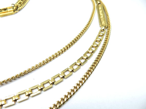 Vintage Signed Monet Layered Gold Tone Long Chain… - image 3