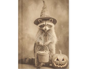 Vintage Raccoon Witch Notebook Spooky Halloween Journal