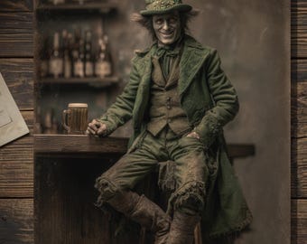 Vintage Gothic Leprechaun At Bar St Patrick's Day Card Victorian Style Photo Blank Inside