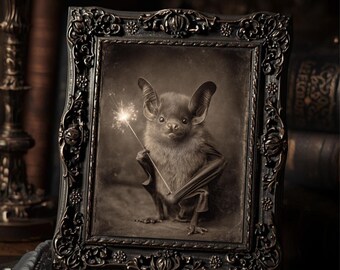 Victorian Bat Sparkler Print Gothic Fourth of July Wall Art Antique Sepia Patriotic Decor
