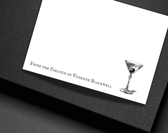 Personalized Martini Note Cards Gothic Stationery Set Custom Flat Cards with Envelopes