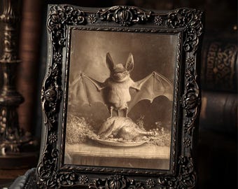Vintage Gothic Thanksgiving Bat Print Victorian Style Dark Harvest Humor  Wall Art