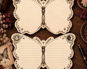 Butterfly Shaped Stationery Victorian Celestial Botanical Writing Paper Lined or Unlined Sun Moon Nature Letter Set