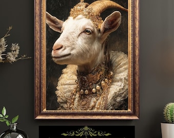 Victorian Lady Goat Portrait Elegant Anthropomorphic Farm Animal Fine Art Oil Style Print