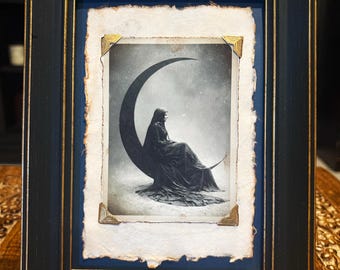 Gothic Moon Goddess Framed Art Celestial Lunar Wall Decor Dark Victorian Home Art