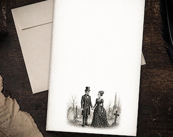 Gothic Victorian Couple Cemetery Stationery Set 5.5 x 8.5 Letter Writing Paper Dark Romance Notes with Envelopes
