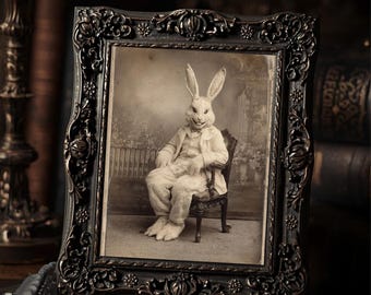 Vintage Victorian Creepy Easter Bunny Gothic Wall Print Antique Style Art