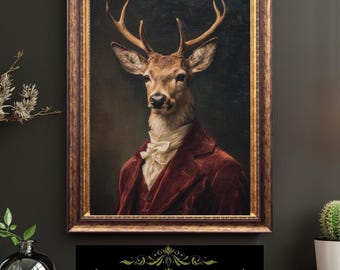 Victorian Deer Portrait Distinguished Stag Art Vintage Anthropomorphic Fine Art Oil Style Print