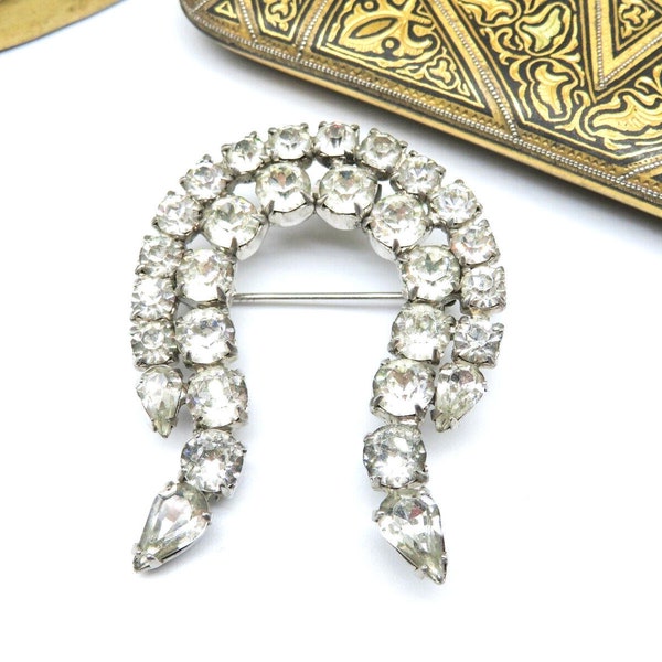 Vintage Signed Garne Jewelry White Rhinestone Silver Deco Style Brooch Pin D40