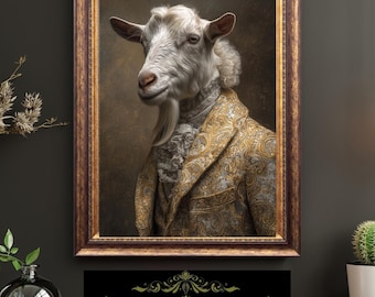 Victorian Goat Gentleman Portrait Regal Anthropomorphic Farm Animal Fine Art Oil Style Print