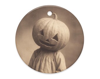 Vintage Victorian Gothic Creepy Pumpkin Head Child Halloween Ornament