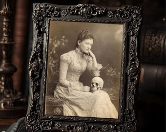 Victorian Woman With Skull Gothic Dark Academia  Art Print Macabre Romantic Antique Style Wall Decor