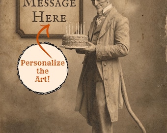Personalized Devil Print Vintage Victorian Gothic Custom Message Demon Birthday Wall Art Creepy Unique Gift