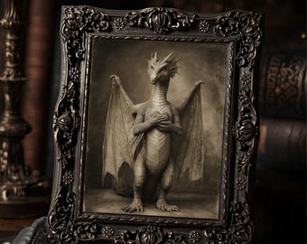 Vintage Dragon Love Letter Valentine Print Gothic Fantasy Art Antique Style Wall Decor