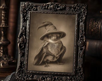 Victorian Bat Witch Costume Halloween Print Gothic Antique Style Photography Wall Art