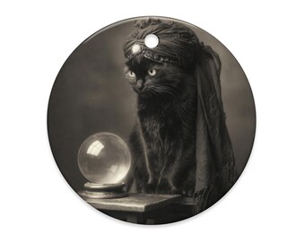 Victorian Mystic Black Cat Ornament Crystal Ball Fortune Teller