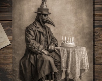 Vintage Victorian Plague Doctor Birthday Card Gothic Dark Humor Antique Style Photography Blank Inside