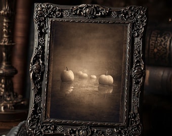 Haunted Pumpkin Marsh Gothic Halloween Wall Art Print  Sepia Vintage Style Creepy Autumn Decor Spooky Moody Photography