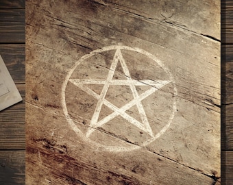 Pentacle On Wood Gothic Greeting Card Vintage Sepia Pagan Witchcraft Symbol Rustic Occult Card Blank Inside
