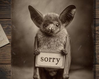 Vintage Victorian Bat Sorry Card Gothic Apology Card Cute Bat Antique Style Photography Blank Inside