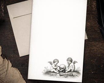 Gothic Cherub Skull Stationery Set 5.5 x 8.5 Letter Writing Paper Victorian Angel Notes with Envelopes