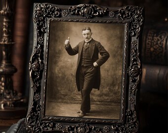 Victorian Man Posing With Thumbs Up Gothic Humor  Art Print Antique Style Strange Portrait Wall Decor