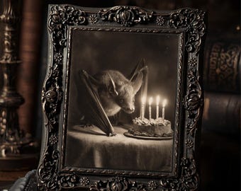 Vintage Victorian Bat Making a Birthday Wish Gothic Antique Style Photo Art Print
