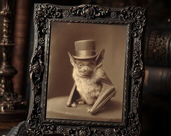 Victorian Baby Bat Gentleman Art Print Antique Style Sepia Bat Portrait Gothic Print